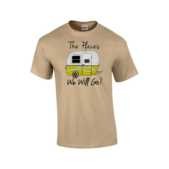 Camping The Places We Will Go! Adult Short Sleeve T-shirt-Tan-5Xl