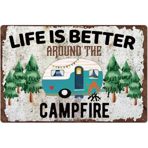 Camping Theme Vintage Metal Tin Sign Iron Wall Decor for Bars Restaurants Cafes Pubs Rectangle Green 300x200x2.2mm