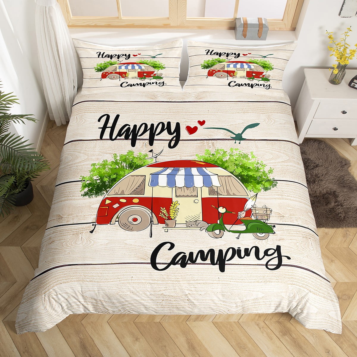 Camping Themed Duvet Cover 3 Pcs Camper Bedding King Size, Western