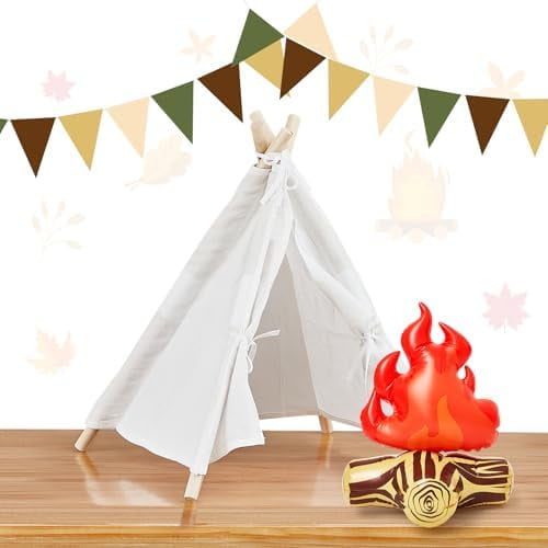 Camping Themed Party Decorations, Kids Tent Party Centerpiece with Inflatable Fake Campfire Camping Themed Party Decorations Camping Party Supplies for Baby Shower Indoor Outdoor Decor$$