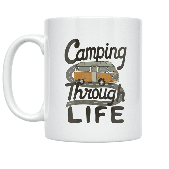 Camping Through Life Camper Van Design - Outdoor Enthusiast - 11 oz Ceramic Coffee Mug