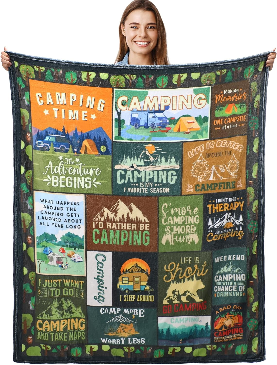 Camping Throw Blanket Camper Gifts - Camping Blanket for Women Men Kids Adults, Blankets Gift for Camping Lovers, Camping Decor for Bedding Outdoor RV Campsite Travel Hiking 50"x60"