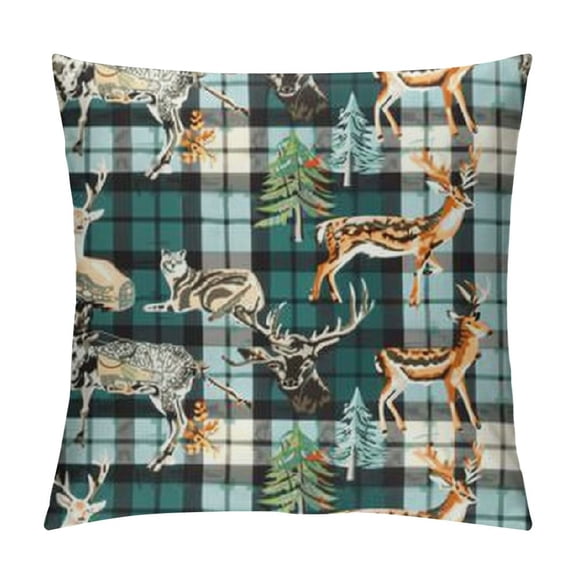 Camping Throw Pillow Coversfor Kids Boys Girls,Lake House Pillow Covers,Deer Cow Fish Print Cushion Covers,Lake Patchwork Decorative Pillow Covers for Bedroom