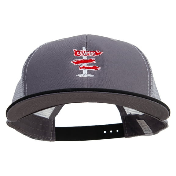 Camping Time Sign Embroidered Big Size Premium Flat Bill Trucker Cap - Black Charcoal XL-3XL