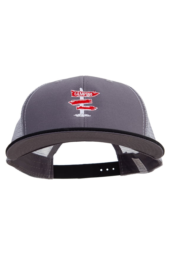 Camping Time Sign Embroidered Big Size Premium Flat Bill Trucker Cap - Black Charcoal XL-3XL