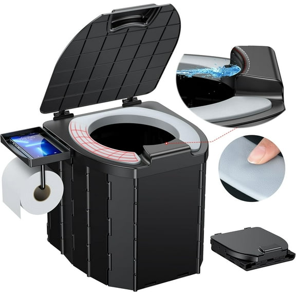 Camping Toilet - Upgraded soft toilet seat with urine Splash Guard, Folding Toilet with Detachable Paper Holder, Portable toilet with a load capacity of 500 lbs, Portable Potty For Emergency Use