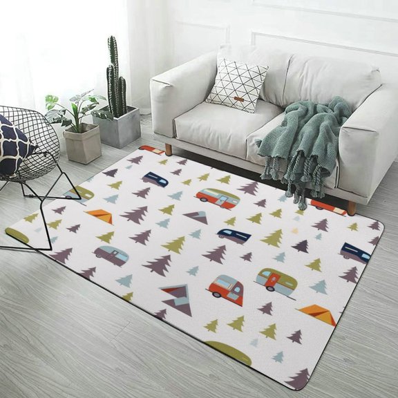 Camping Trailers And Trees Pattern Carpet Style Living Room Bedroom Rug Soft Carpet Modern 3d Entry Door Mats Household