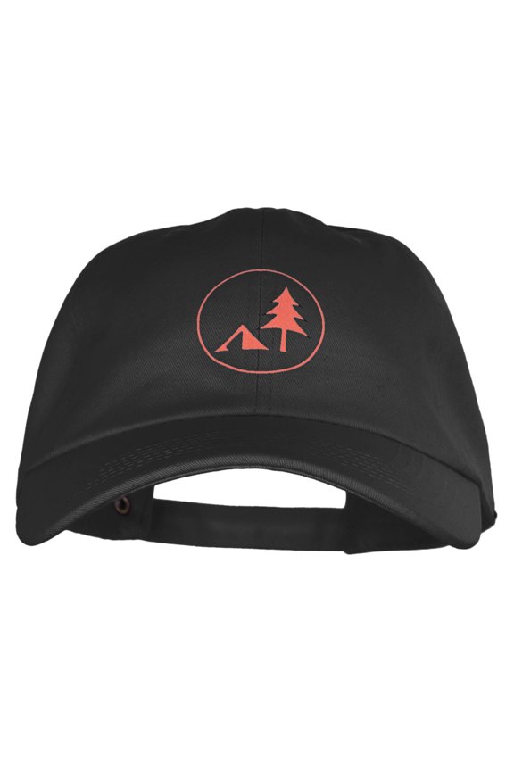 Camping Tree Heat Transfer Washed Cap - Black OSFM