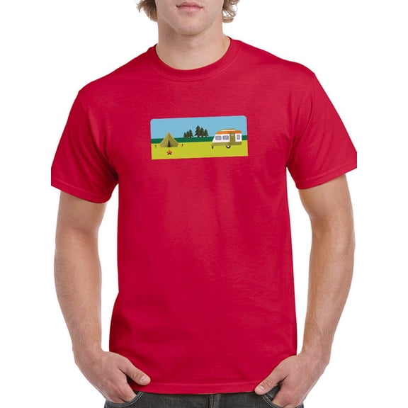Camping Trip Graphic Men Red T-Shirt, Male Medium