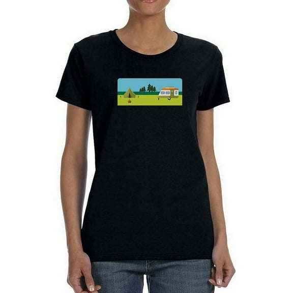 Camping Trip Graphic Women Black T-Shirt, Female XX-Large