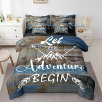 Camping Twin Bedding Set Happy Camping Bed in a Bag 7 Piece Adventure Theme Comforter Set with Sheets Rustic Farmhouse Camper Bed Set Vintage Wooden Farmstyle Sheets