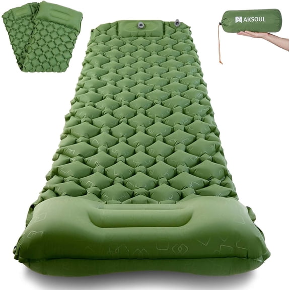 Camping Ultralight Sleeping Pad: Compact Portable Self Inflatable Sleep Mat with Built-in Foot Pump, Lightweight Single Pad for Camping, Traveling, Outdoor Activities (Green)