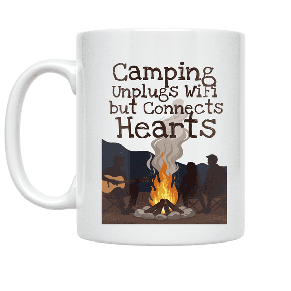 Camping Unplugs WiFi but Connects Hearts - Outdoor Enthusiast - 11 oz Ceramic Coffee Mug
