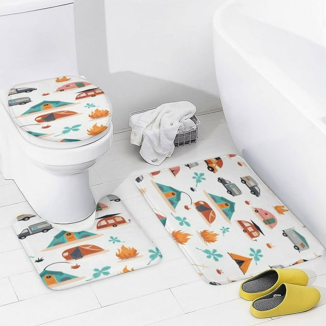 Camping Vehicles And Tents Pattern Bathroom Mats Sets 3 Piece Bath Mat Camping Vehicles And Tents Pattern Bathroom Mats Sets 3 Piece Bath Mat