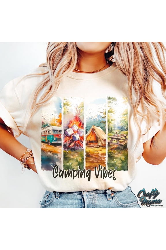 Camping Vibes T-Shirt, Summer Camping Shirt, Camper Quote Shirt, Brushstroke Design Shirt, Sublimation Camping Shirt