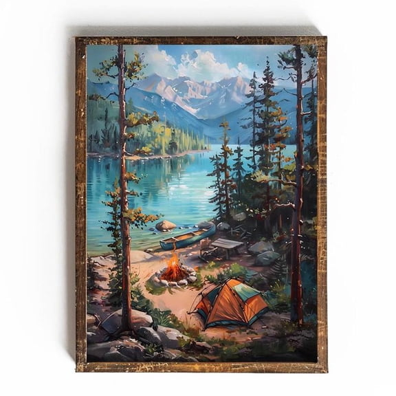 Camping Wall Art North Cascades National Park Poster Vintage Camping Poster Diablo Lake Art Vintage Canoe Camp Poster Art, 24x36 UNFRAMED