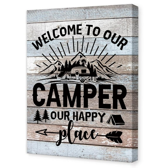 Camping Wall Art poster Welcome to Our Camper Our Happy Wall Decor RV Wall Art for Inside Camper Cabin Lake House,Campers Gifts poster