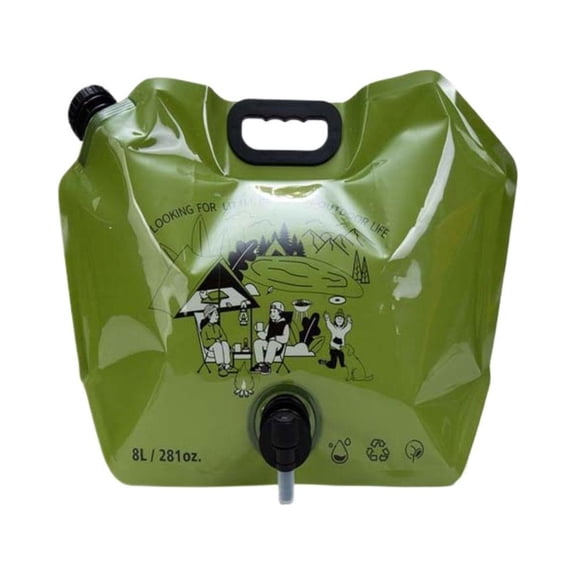 Camping Water Container, 8L Portable Foldable Water Bag with Spigot, Collapsible Water Jug with Spout - Reusable Plastic Flasks, Large Capacity Water Container for Outdoor - Green