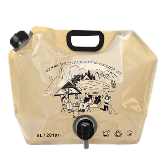 Camping Water Container, 8L Portable Foldable Water Bag with Spigot, Collapsible Water Jug with Spout - Reusable Plastic Flasks, Large Capacity Water Container for Outdoor - Brown