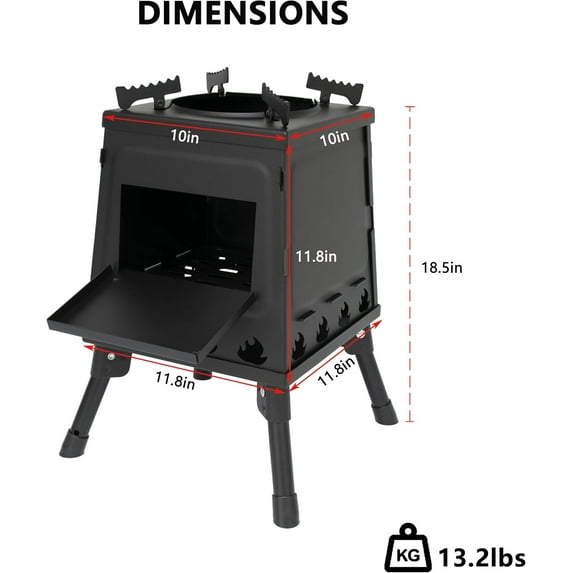 Camping Wood Stove - Portable Wood Burning Stove for Cooking, Heating, Picnic, Hiking, BBQ, Travel, RV (Large)