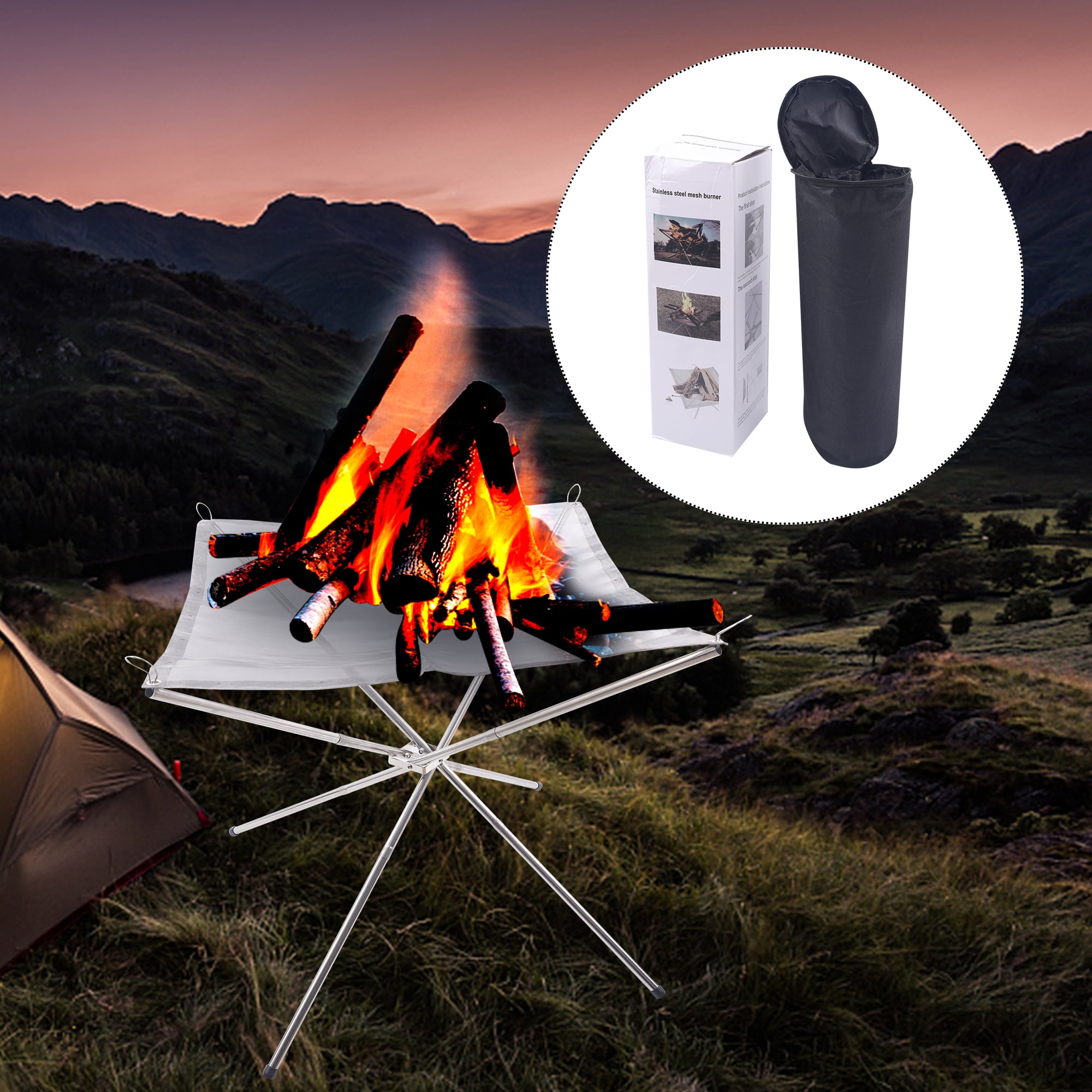 Camping Wood Stove Stand Frame Fire Rack Portable Folding Campfire ...