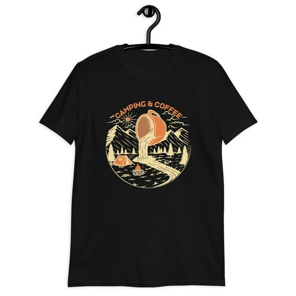 Camping and Coffee Shirt, Boondocking Adventure Tee, Hiking Outdoor Nature Lover T-Shirt Unisex
