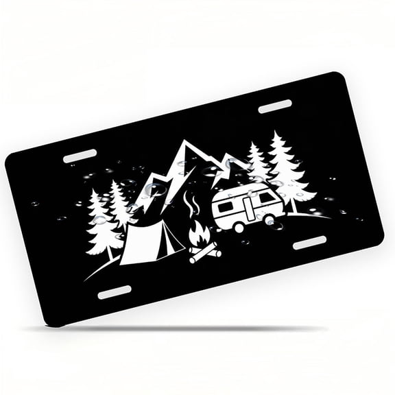 Camping and RV in Mountains Funny Personalized License Plate Rust-proof Stainless Steel Metal License Plate Suitable For Men And Women 12.2" x 6.2"