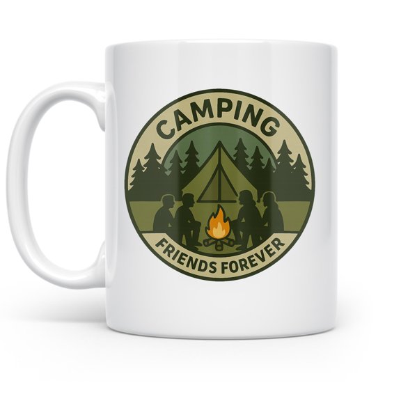Camping 11 oz Coffee Mug - Friends for Hikers White Ceramic Gift