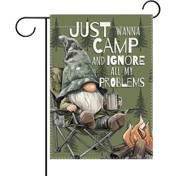 Camping gnomes decorate garden flags, campers just want to camp ignore all worries, small courtyard outdoor decoration, campground campfire outdoor home decoration, double sided