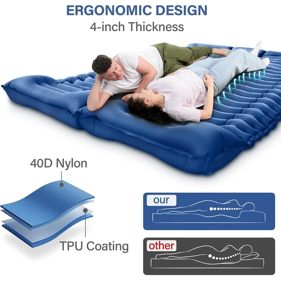 Camping sleeping pad, ultra-light camping pad and pillow with built-in foot pump inflatable sleeping pad, compact camping backpack hiking tent