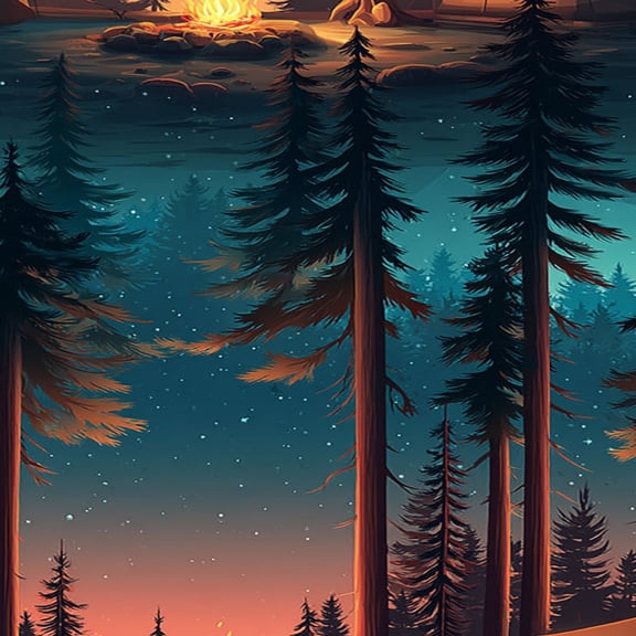 CampingPeel and Stick Wallpaper 23.6in x 9.8ft Forest Night Campfire Tall Pines Contact Paper Vinyl Waterproof Self Adhesive Wall Paper for Bedroom Shelf Cabinet Renter Friendly
