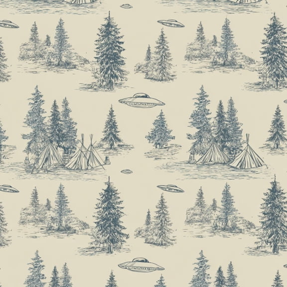 CampingPeel and Stick Wallpaper 23.6in x 9.8ft Vintage Forest Landscape Teepees UFOs Contact Paper Vinyl Waterproof Self Adhesive Wall Paper for Bedroom Shelf Cabinet Renter Friendly
