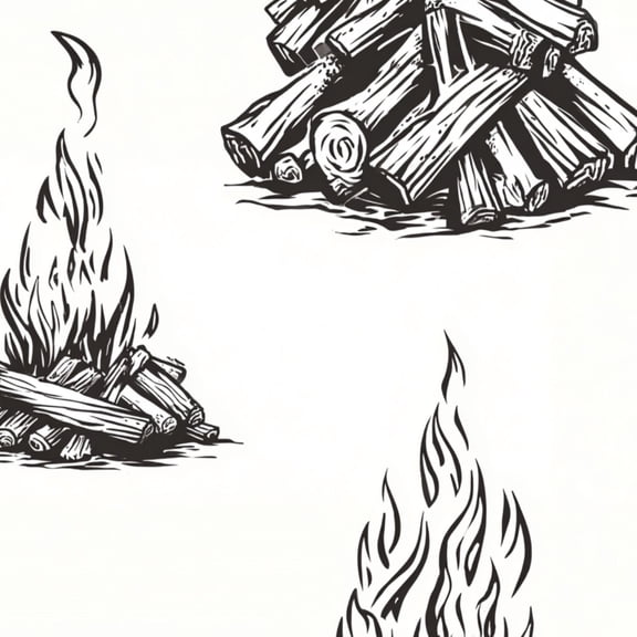 CampingPeel and Stick Wallpaper 23.6in x 9.8ft Wooden Log Pile Flames Sketch Style Contact Paper Vinyl Waterproof Self Adhesive Wall Paper for Bedroom Shelf Cabinet Renter Friendly