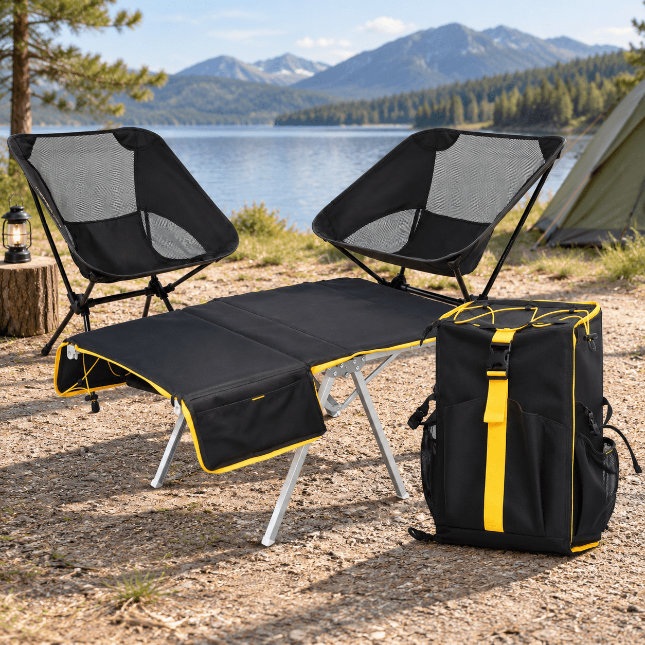 Quick Fold Table Campingpack - Aviation Aluminum Table Frame + 2 Folding Chairs ...