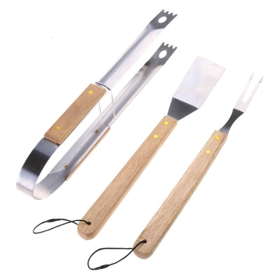Grills Tool Utensils Set BBQ Tool with Wooden Handle Barbeque Spatulas Tongs Fork for Outdoor, Campings, Backyard