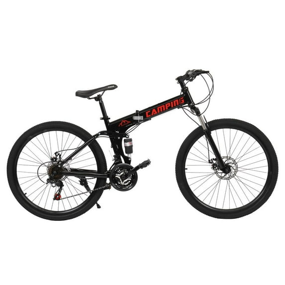 Campingsurvivals Mountain Bike,Adult Folding 21 Speed Steel Bicycle, with Riding Bag, Black, 26in Wheel