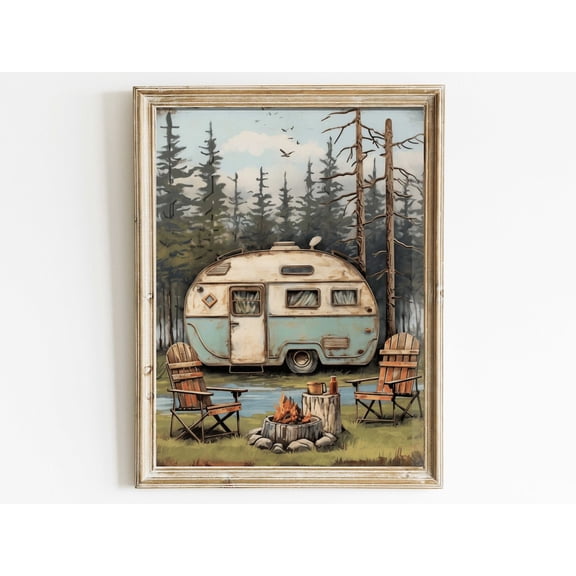Campingvintage Caravan Print, Nature Print, Camper Decor, Rustic Home Decor For Camping Lovers, Wall Decor Wall Art, Modern Wall Decor, 8x12 UNFRAMED