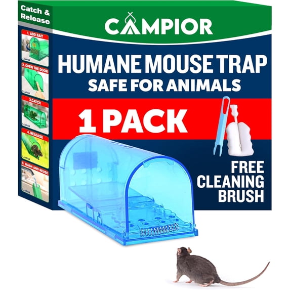 Campior Humane No-Kill Mouse Trap, Large, Indoor, Child & Pet Safe, Easy to Clean, 1-Pack, Blue