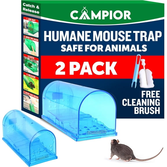 Campior Humane No-Kill Mouse Trap, Large, Indoor, Child & Pet Safe, Easy to Clean, 2-Pack, Blue