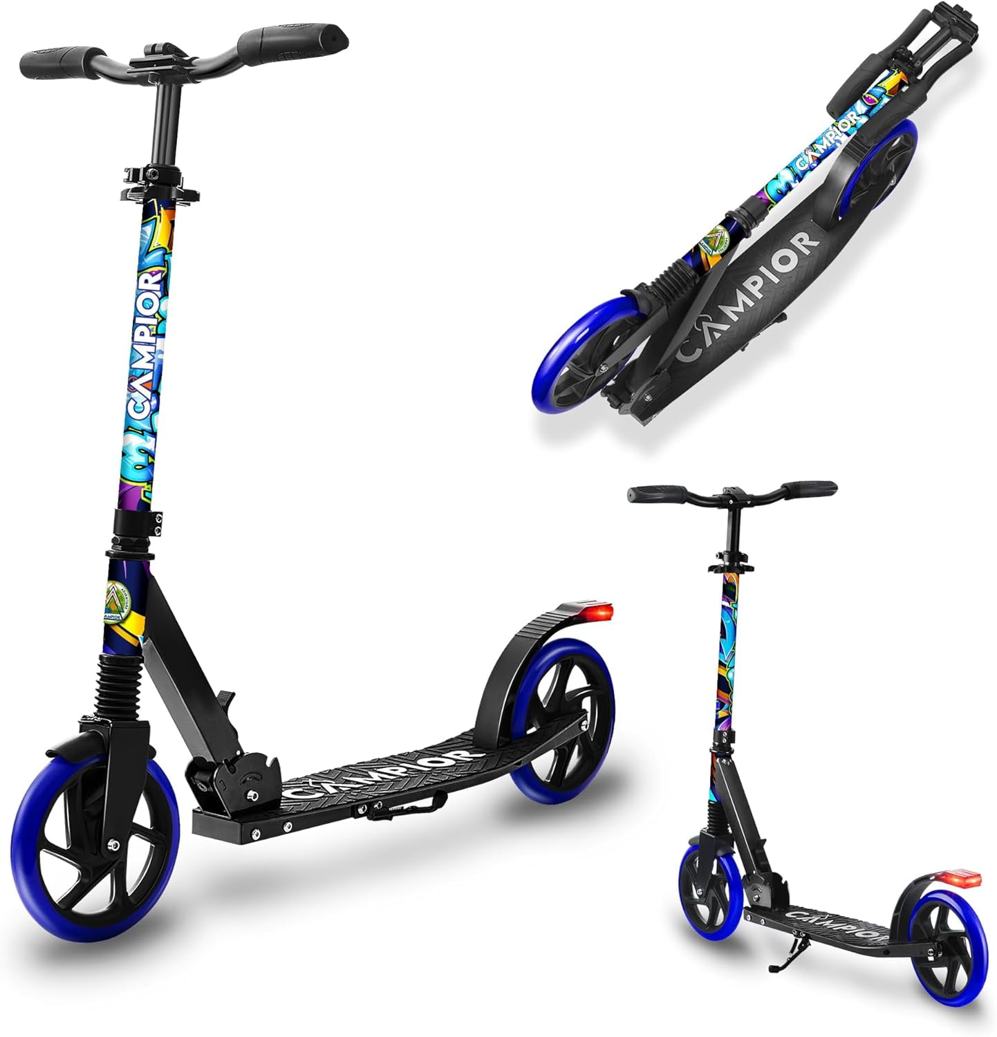 Campior Kick Scooter for Ages 6+, For Kids, Teens, and Adults, Max Load 240 LBS, Foldable, 8-inch Big Wheels for Kids and Adults, With Kickstand, 3 Adjustable Levels, Child Safety Approved, Tree