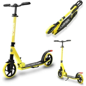 Campior Kick Scooter for Ages 6+, For Kids, Teens, and Adults, Max Load 240 LBS, Foldable, 8-inch Big Wheels for Kids and Adults, With Kickstand, 3 Adjustable Levels, Child Safety Approved, Yellow