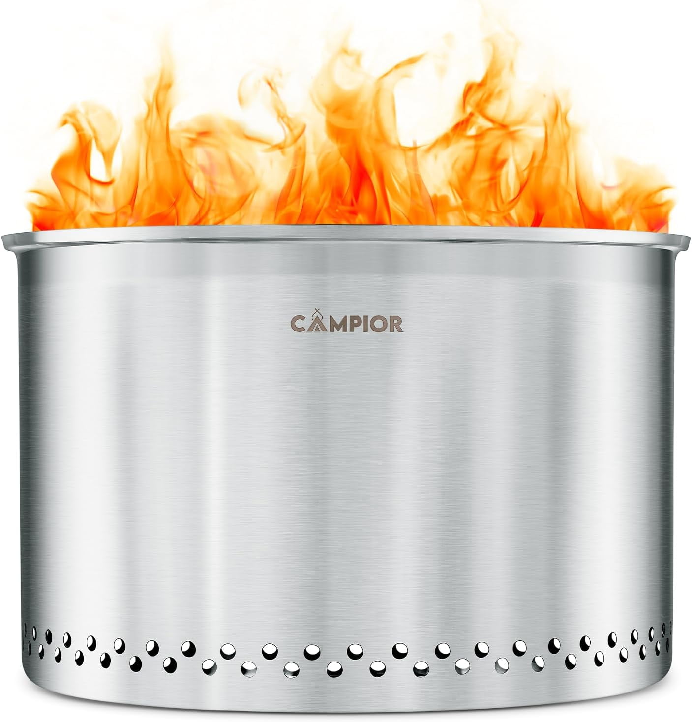 Campior Large Stainless Steel Smokeless Fire Pit Stove with Removable Ash Pan – Outdoor Wood Burning Stove for Camping, Cooking & Backyard Gatherings