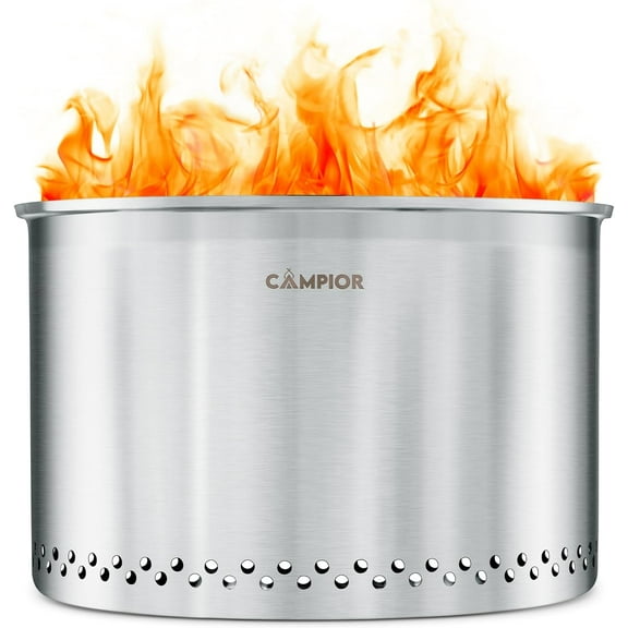 Campior Large Stainless Steel Smokeless Fire Pit Stove with Removable Ash Pan Outdoor Wood Burning Stove for Camping, Cooking & Backyard Gatherings