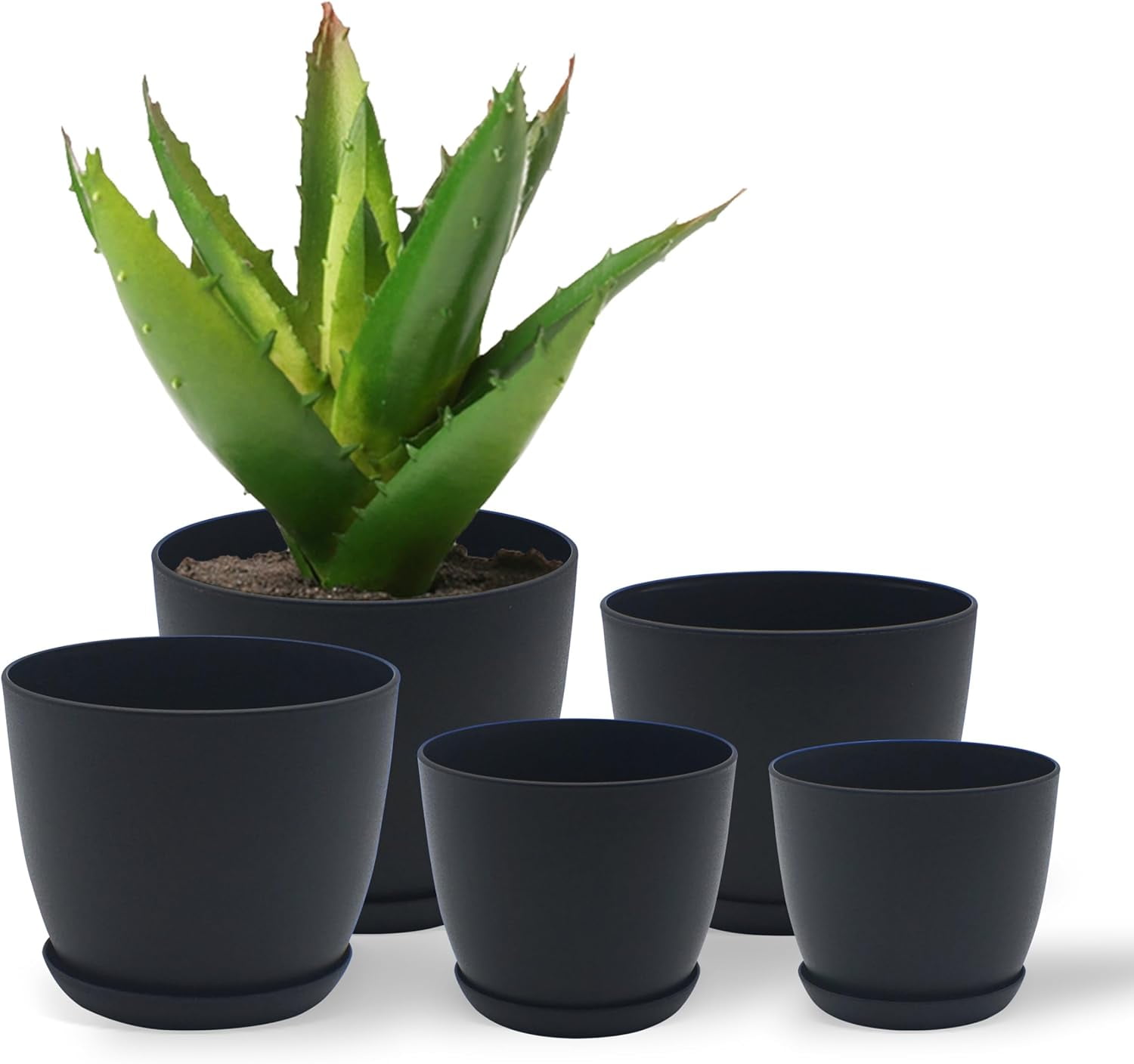 Campior Plastic Plant Pots with Drainage, Stackable Design for Indoor/Outdoor Use, Pack of 10, Black