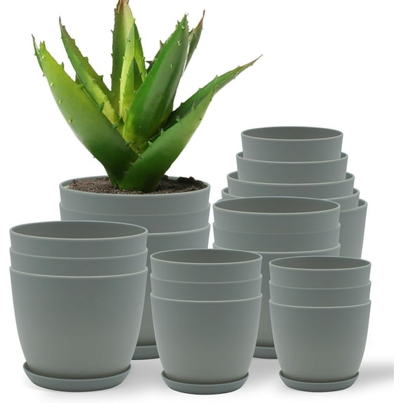 Campior Plastic Plant Pots with Drainage, Stackable Design for Indoor/Outdoor Use, Pack of 20, Gray