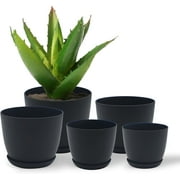 Campior Plastic Plant Pots with Drainage, Stackable Design for Indoor/Outdoor Use, Pack of 5, Black