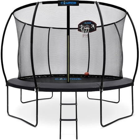 Campior Pumpkin Trampoline with Hoop & Enclosure – Durable, Safe, Waterproof, Backyard Fun - Black 10FT
