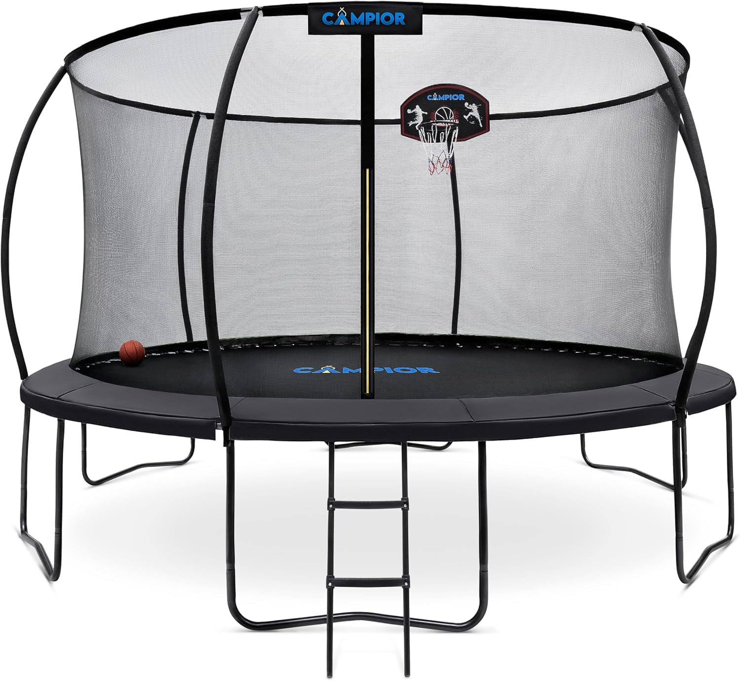 Campior Pumpkin Trampoline with Hoop & Enclosure – Durable, Safe, Waterproof, Backyard Fun - Black 14FT