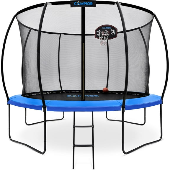 Campior Pumpkin Trampoline with Hoop & Enclosure Durable, Safe, Waterproof, Backyard Fun - Blue 10FT