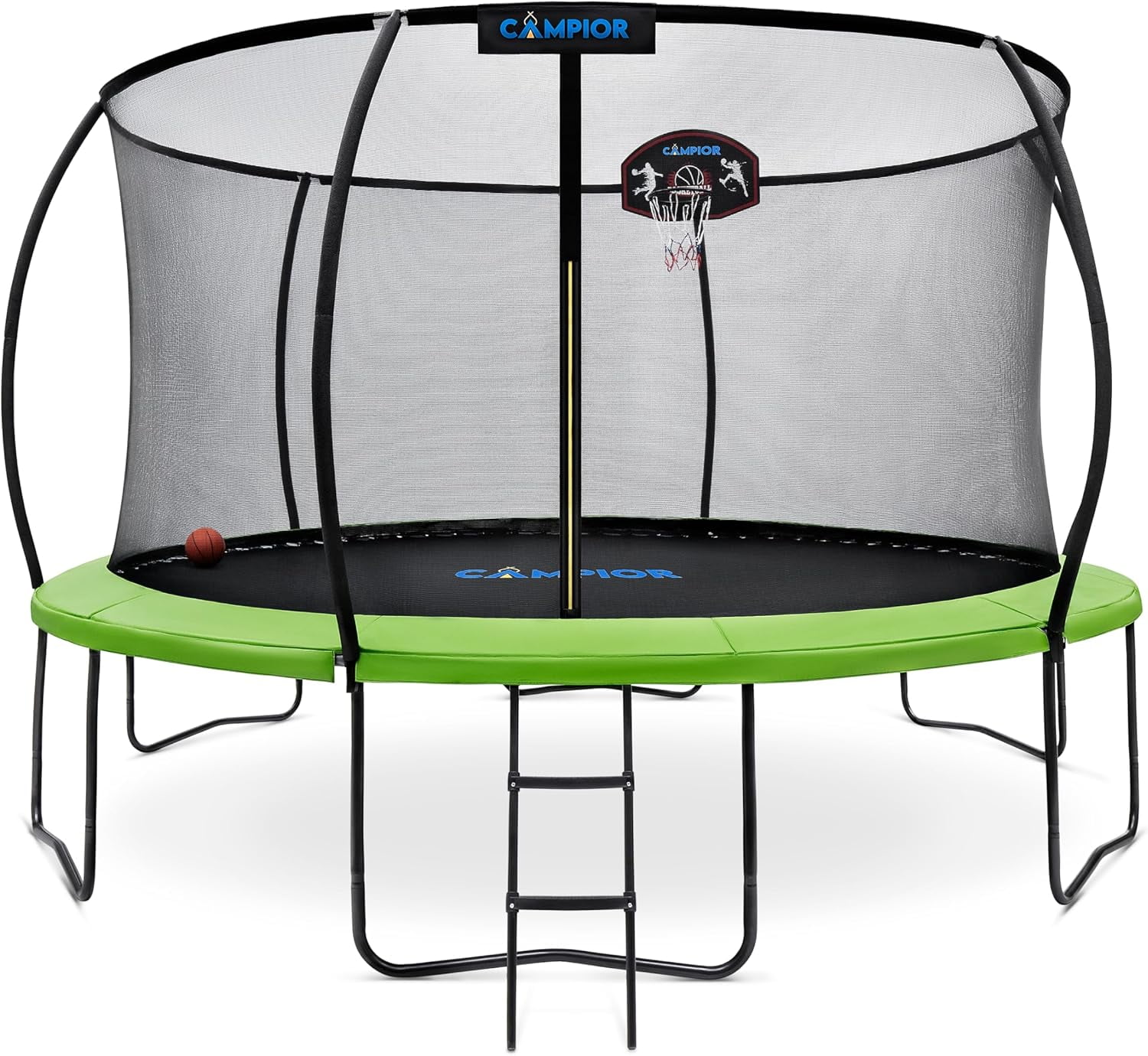 Campior Pumpkin Trampoline with Hoop & Enclosure – Durable, Safe, Waterproof, Backyard Fun - Green 14FT